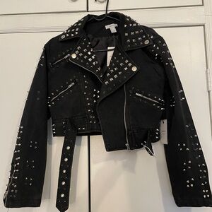 Studded Denim Moto Jacket